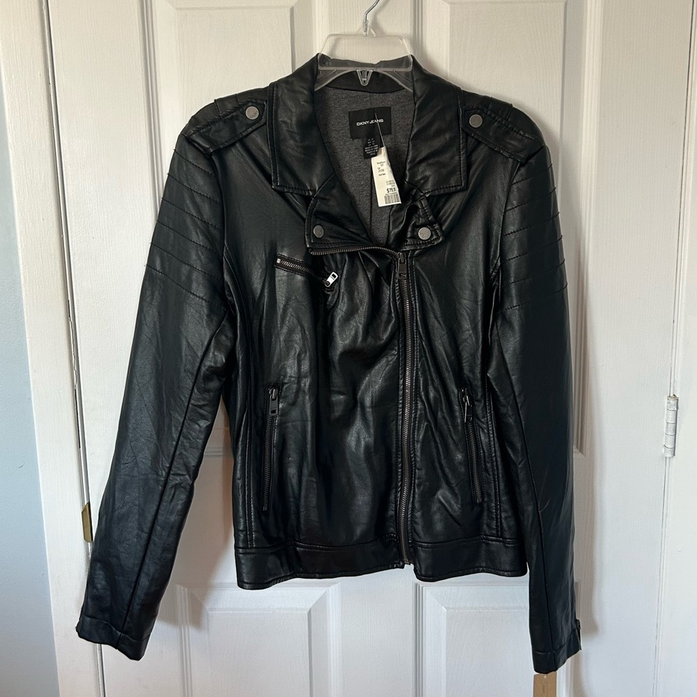 DKNY Jeans Women’s Leather Jacket, USXL Black, Grey New with tag.